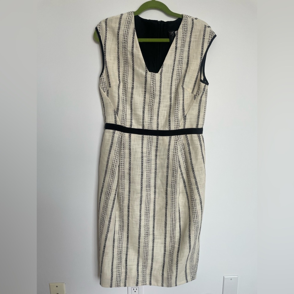 Zero + Maria Cornejo Notched V Neck Striped Cotton Sheath Dress 12 Made In USA